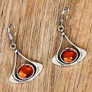 Silvertone and Orange Earrings